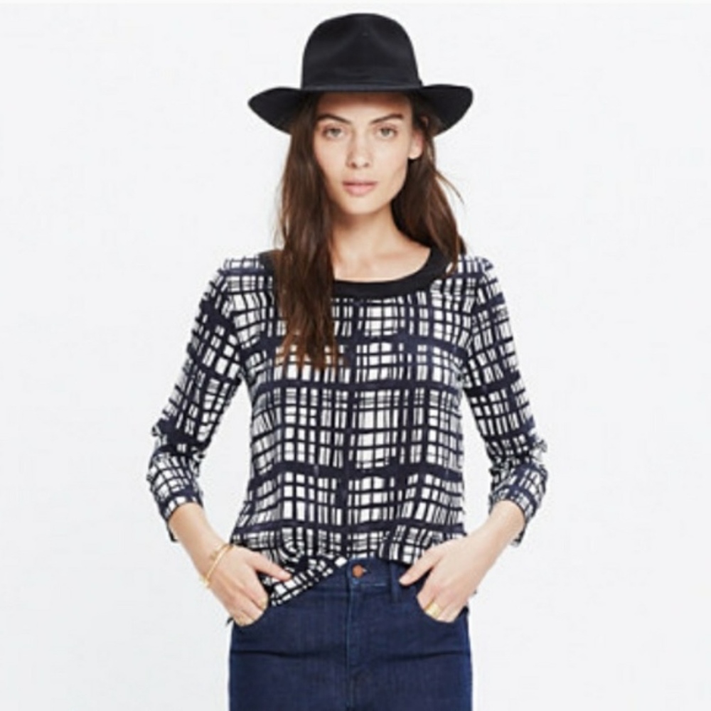 Madewell Silk Retrospect Top in Brushstroke Plaid